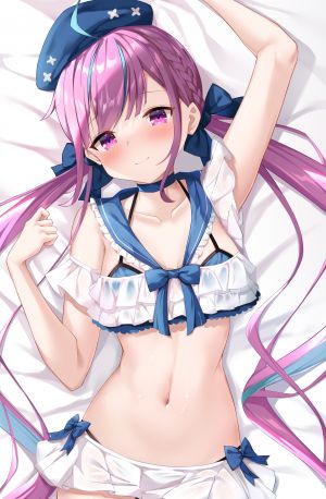 Hololive,AshiCh.,湊あくあ,水着,cleavage,短裙,掀裙,泳装,Vtuber