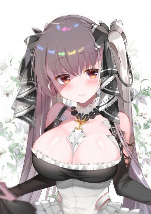 フォーミダブル,碧蓝航线,piyopoyo,脸红,胸部,棕色眼,cleavage,巨乳,长发,视线正对,阴影,single,双马尾