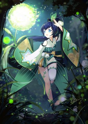 ying_grass,陰陽師,vilor,黑发,碧眼,胸部,和服,长发,開いた口,马尾辫,笑顔,single,白丝