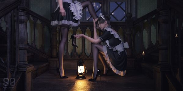 R-18,3D,3DCG,女孩子,maid,女仆,女仆装,黑裤袜,uniform,着袜足底