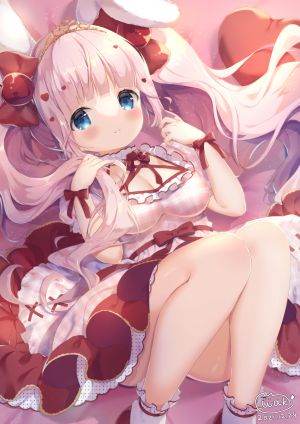 neki,原创,兽耳,apple,碧眼,cleavage,连衣裙,发饰,长发,横臥,粉发,single,头饰,双马尾,超长发,白丝