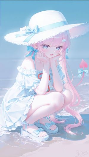 Vtuber,独立虚拟YouTuber,sayo,polecat,single,长发,長身像,视线正对,前发,张嘴,碧眼,笑顔,露肩,粉发,全身,直刘海,少女,连衣裙