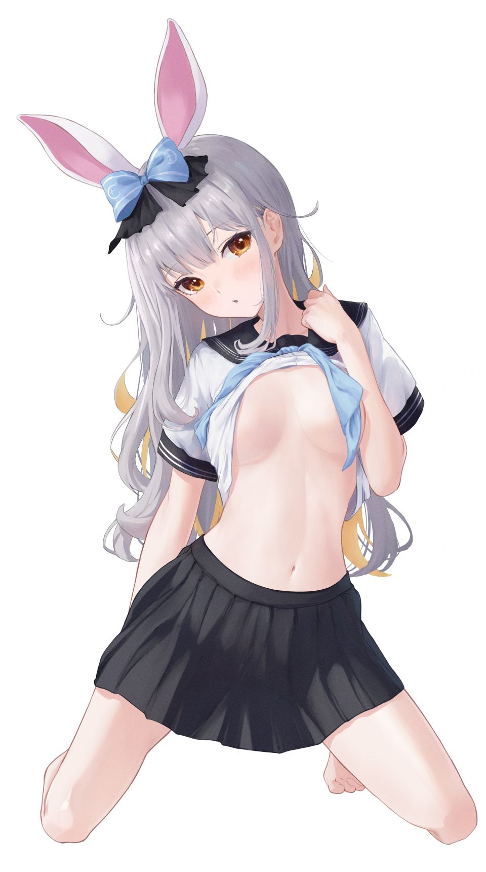 餅月ひまり Himari_Channel 兽耳 兔耳 No-Bra 制服