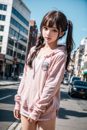 coco,3D,cute,girl,Realistic,outdoors,hoodie,twintails,美少女,AI生成