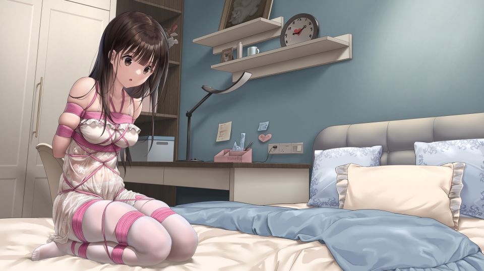 HaneRu 原创 捆绑play 棕色眼 茶发 长发 黑丝 Aliasing