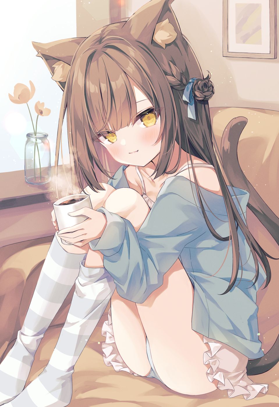 原创 Hoshi 兽耳 脸红 茶发 猫耳 猫娘 猫尾