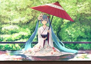 nishin,初音ミク,VOCALOID,和服,雨伞