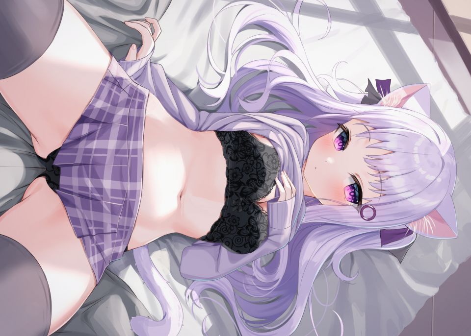 月兎 原创 兽耳 脸红 Bra Breast_Hold 猫娘 长发