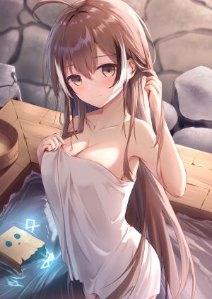 wolfgang,七詩ムメイ,Hololive,hololive_english,沐浴,breast_hold,cleavage,温泉,毛巾