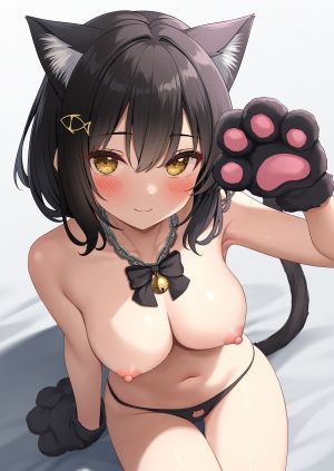 karutamo,shirasu-chan,兽耳,水着,猫耳,nipples,泳装,topless