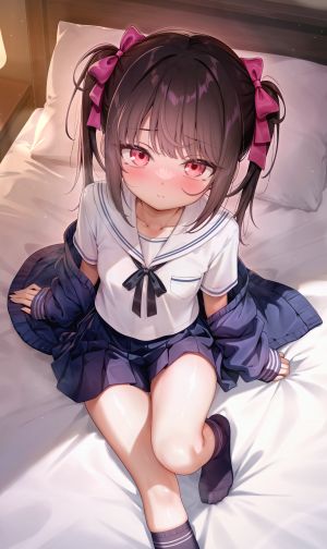 原创,arata,single,长发,長身像,视线正对,前发,脸红,黑发,红色眼,坐姿,双马尾,直刘海,褶皱裙,萝莉,少女,短裙,制服,水手服