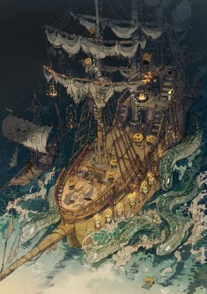 ポ～ン（出水ぽすか）,原创,帆船,右下の存在感,幽霊船,ハロウィン2021