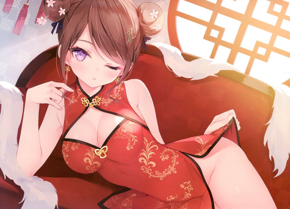 Rurudo 原创 茶发 汉服 连衣裙 Nopan 紫色眼 双马尾