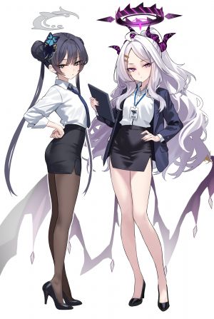 时雨,龙华妃咲,空崎日奈,蔚蓝档案,恶魔,衬衫,光晕,高跟鞋,horns,裤袜,翅膀