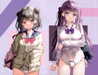 藤真拓哉,原创,黑发,脸红,breast_hold,长发,露脐,胖次,红色眼,学校制服,下着,scan,third-party_edit