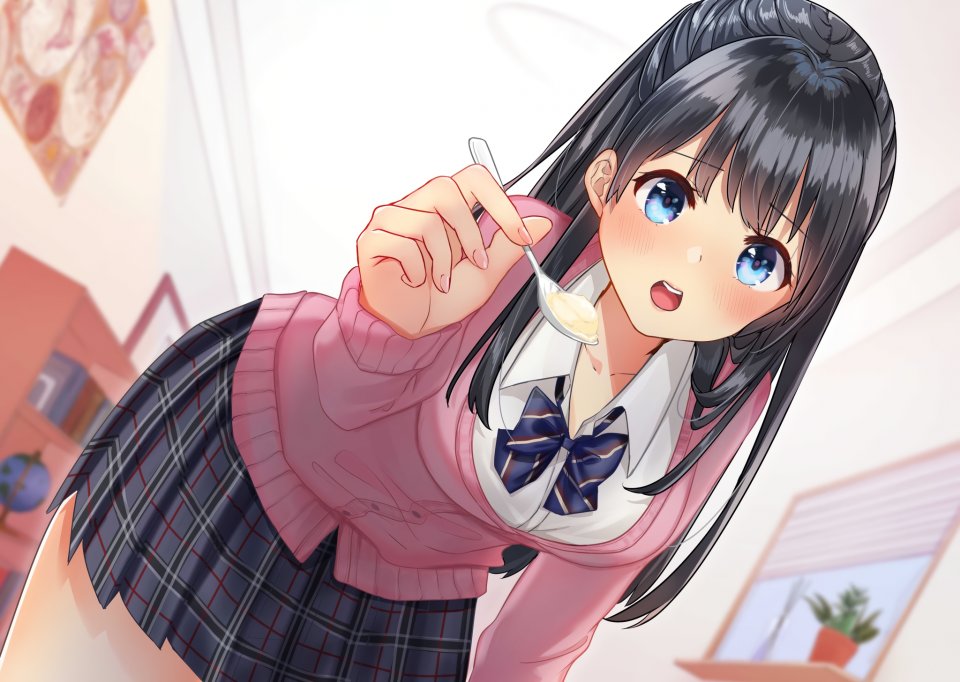 Amaimomo 原创 黑发 脸红 长发 学校制服 短裙