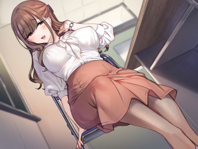 満開開花,原创,脸红,茶发,长发,黑丝,紫色眼,短裙,sketch