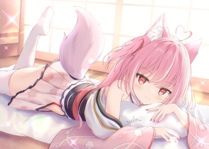 原创,瑠琉,兽耳,红色眼,丝袜,Vtuber