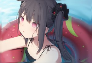 原创,甘城なつき,长发,single,脸红,前发,開いた口,黑发,红色眼,双马尾,少女