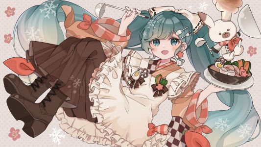 llatteowo,初音ミク,雪ミク,VOCALOID,女仆,和服女仆