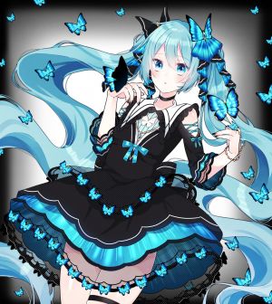 初音ミク,VOCALOID,mizuamemochimochi,前发,露肩,碧眼,脸红,项圈,连衣裙,发饰,长发,视线正对,single,双马尾