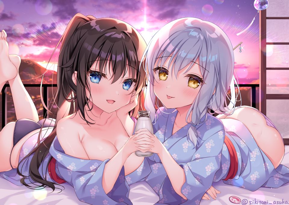 色谷あすか 原创 碧眼 茶发 和服 长发 No-Bra 胖次