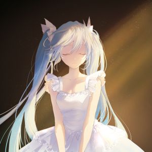 VOCALOID,初音ミク,上官绯樱,长发,single,前发,simple_background,双马尾,银发,少女,连衣裙