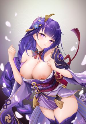 liu_liaoliao,雷電将軍,原神,盔甲,和服,nipples,No-Bra,丝袜