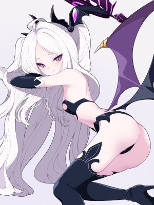 空崎ヒナ,蔚蓝档案,koflif,呆毛,护甲,水着,黑丝,breasts,Cosplay,恶魔娘,長手袋,手套,光晕,horns,长发,视线正对,紫色眼,single,泳装,丝袜,超长发,白背景,白发,翅膀