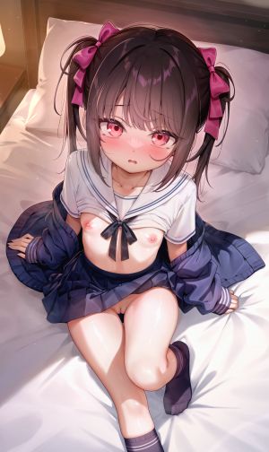 原创,arata,single,长发,長身像,视线正对,前发,脸红,breasts,张嘴,黑发,红色眼,坐姿,双马尾,nipples,直刘海,褶皱裙,猫咪,No-Bra,uncensored,nopan,少女,短裙,制服,水手服