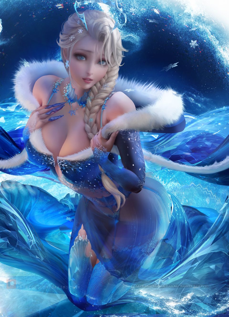 Frozen 迪士尼 Elsa Sakimichan Single 长发 長身像 视线正对