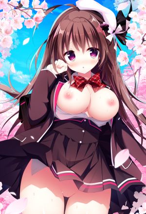 白もち桜,breasts,茶发,No-Bra,nopan,学校制服,制服